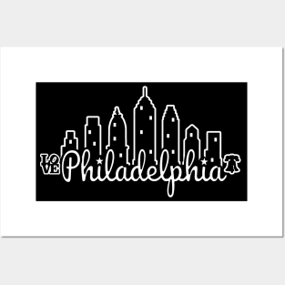 Philly Skyline Script White Line Art Philadelphia Love Liberty Bell Posters and Art